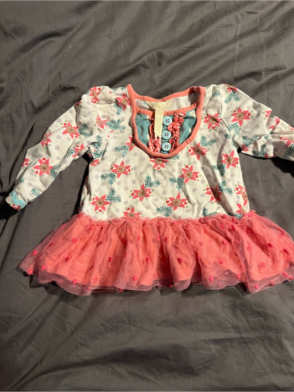 Matilda Jane Coral Trim Floral One-Piece with Aqua Accents Christmas